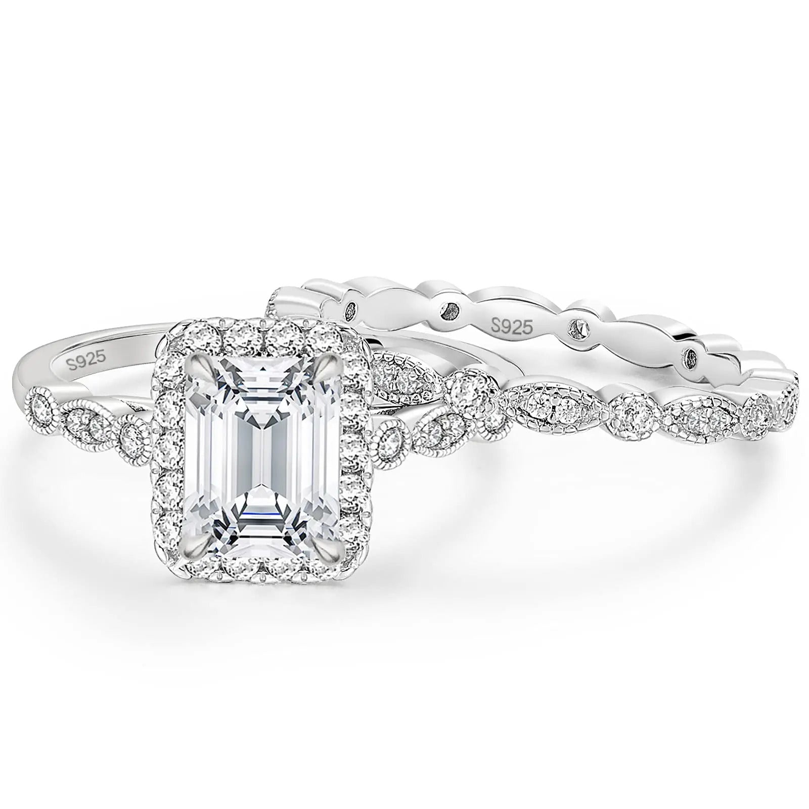 Emerald Cut Moissanite Set
