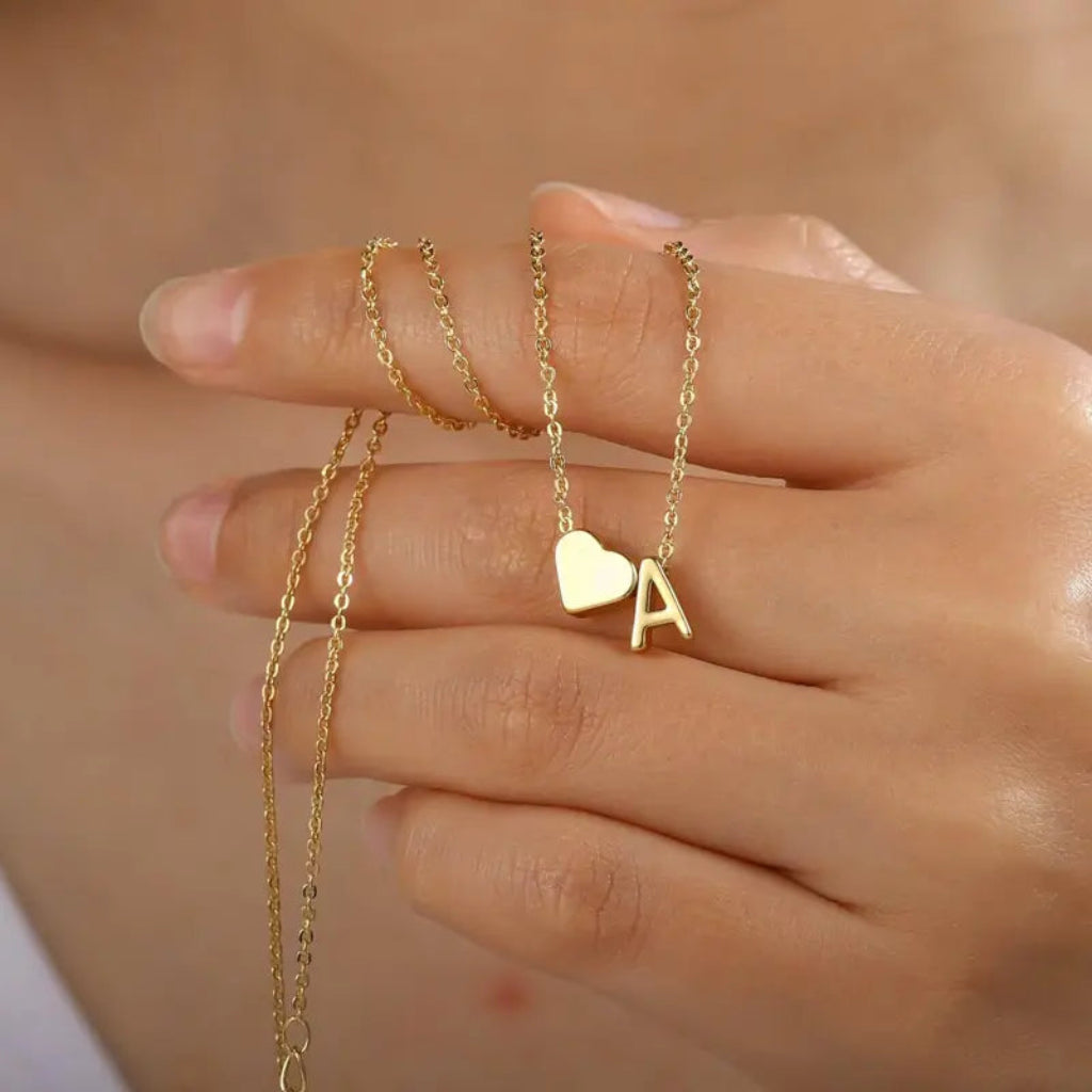 Heart Letter A-Z Necklace Dainty Heart Name Necklace