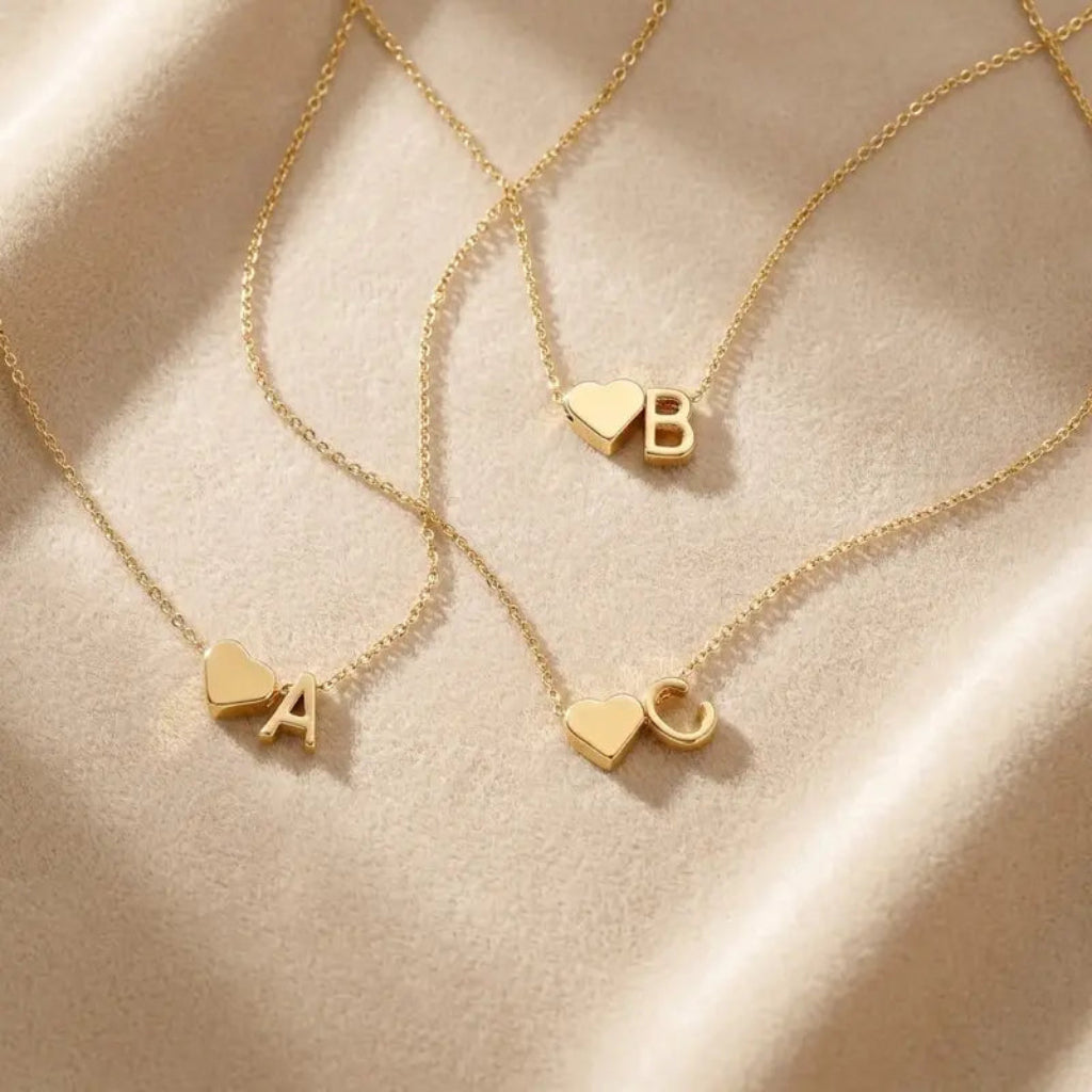 Heart Letter A-Z Necklace Dainty Heart Name Necklace