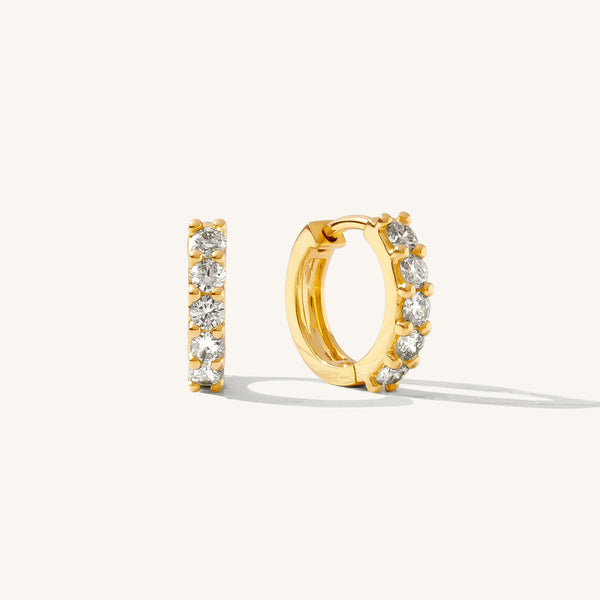 Pair Chunky Diamond Huggie Hoop Earrings