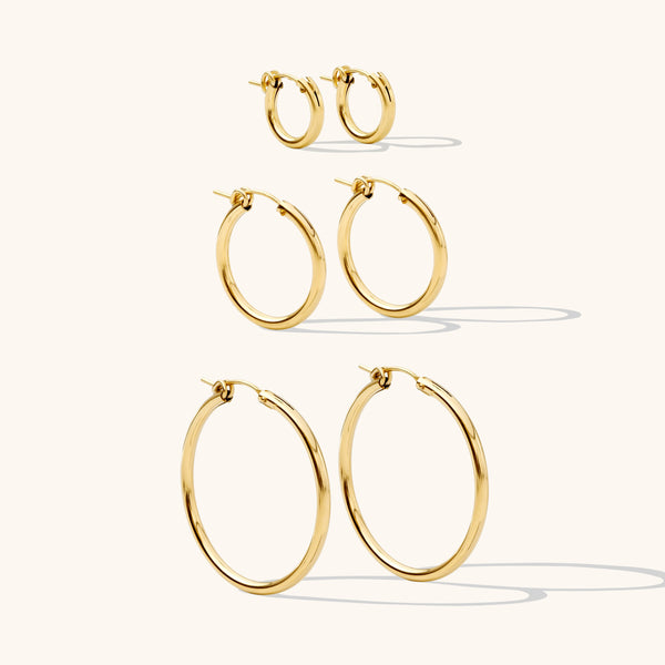 Small (13mm) Medium (22mm) Large (35mm) X-Large (50mm), Everyday Hoop Earrings by Simple & Dainty Jewelry