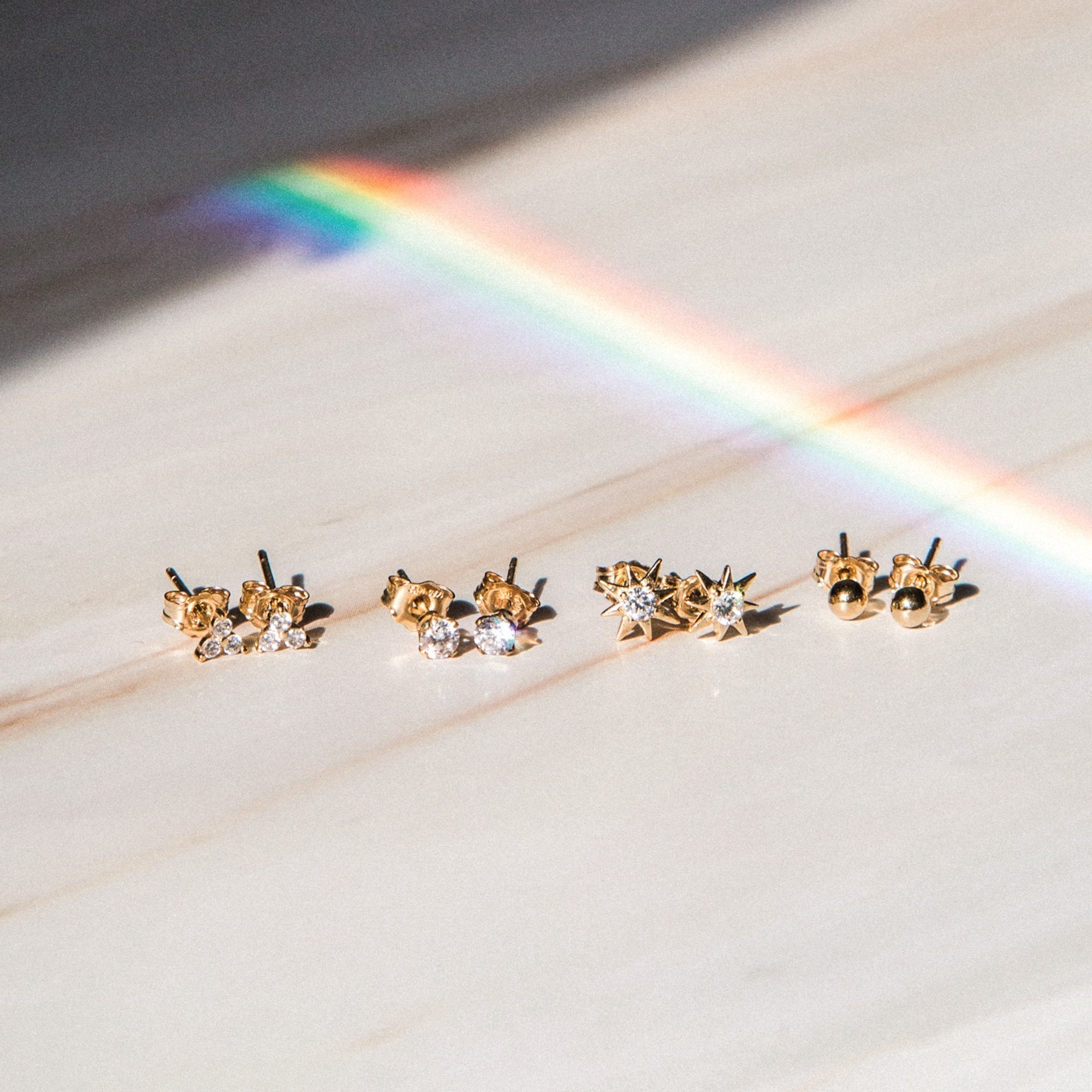 Triple Diamond Stud Earrings | Simple & Dainty Jewelry