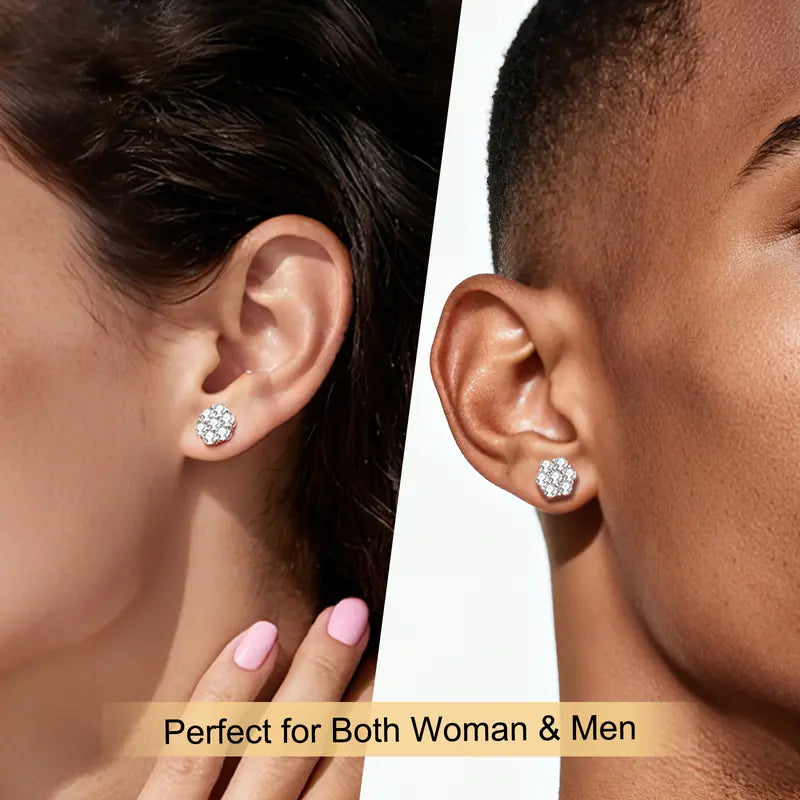Moissanite Diamond Floral Stud Earrings
