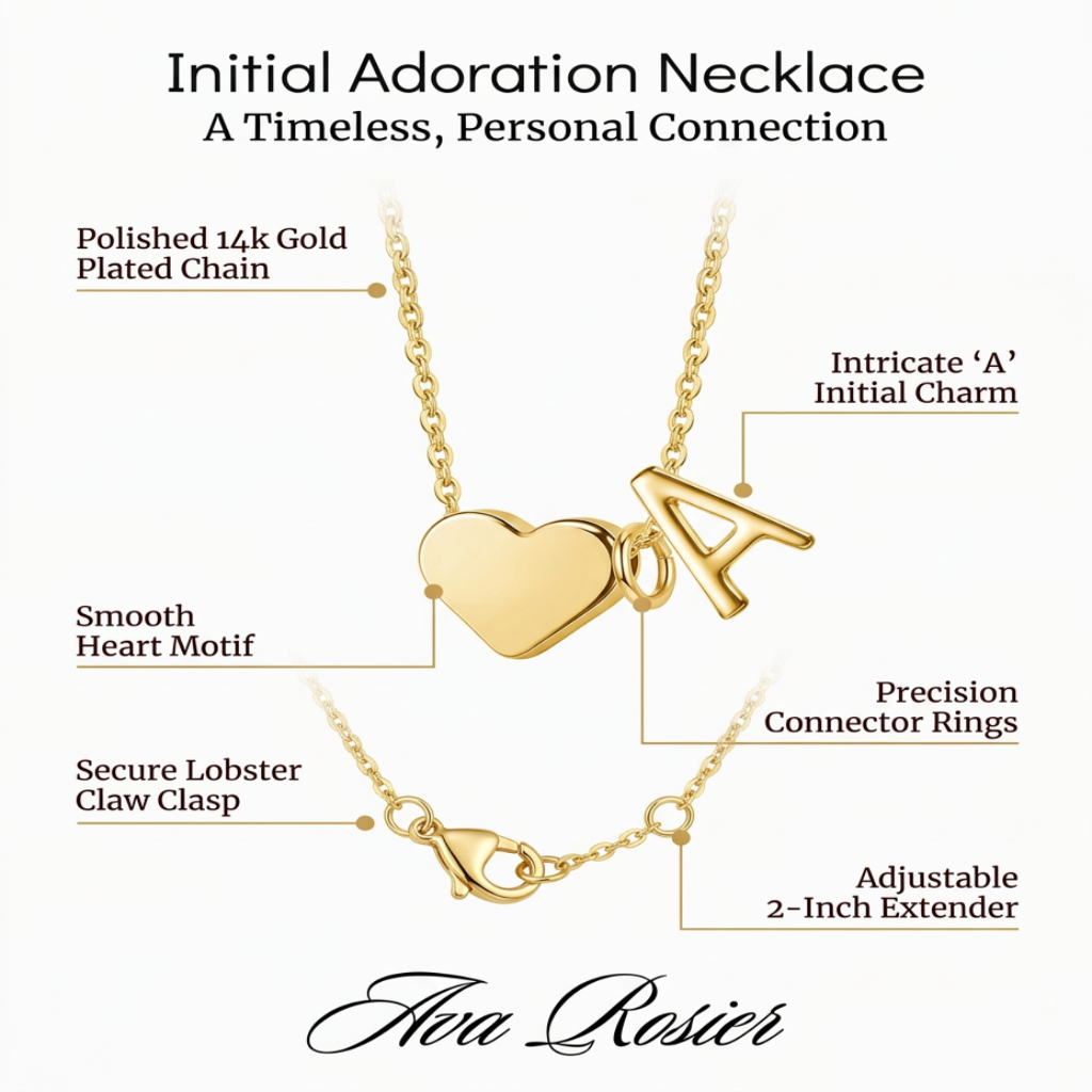 Heart Letter A-Z Necklace Dainty Heart Name Necklace