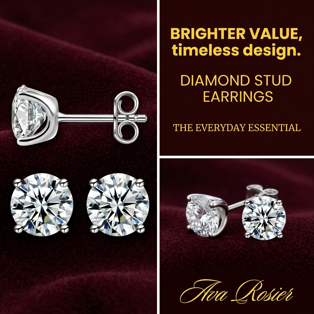Moissanite Diamond Solataire Stud Earrings