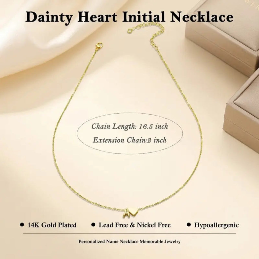 Heart Letter A-Z Necklace Dainty Heart Name Necklace