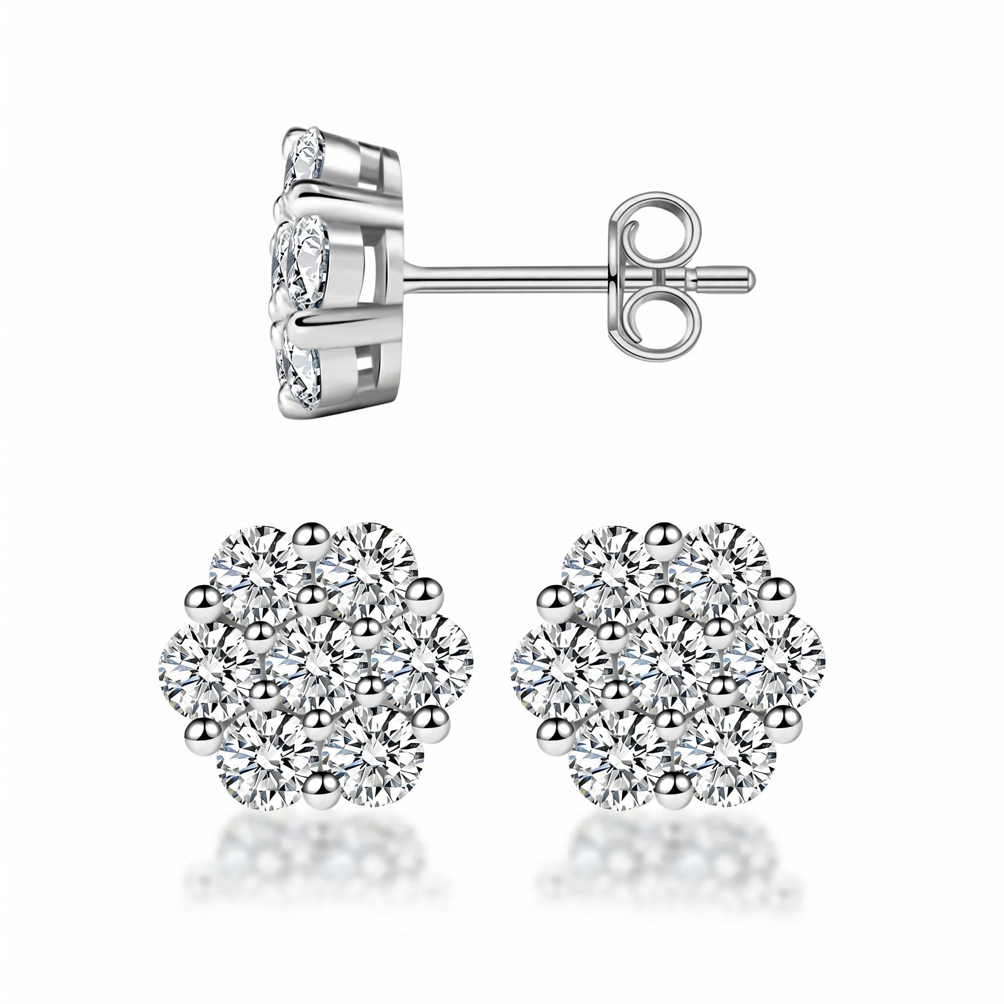 Moissanite Diamond Floral Stud Earrings