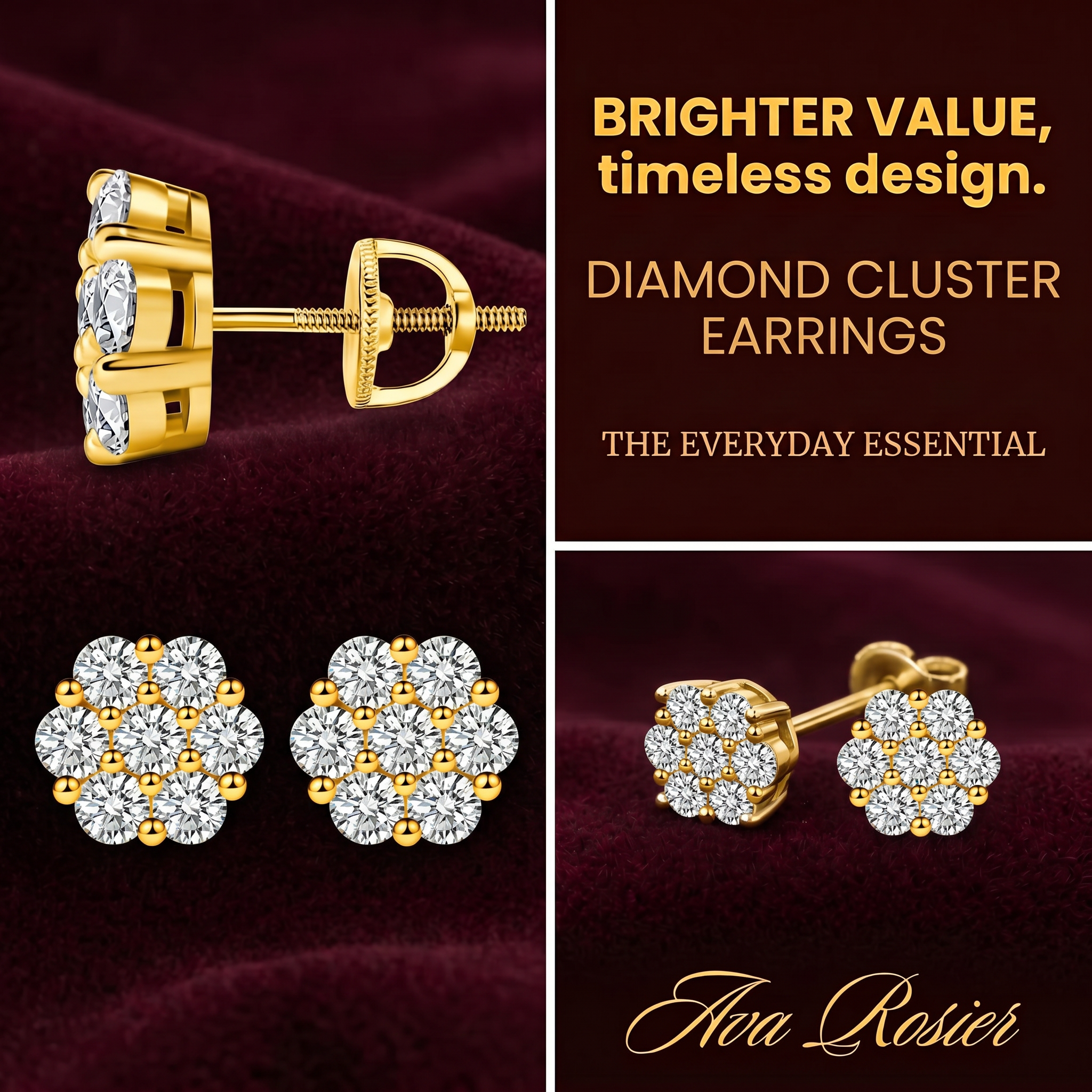 Moissanite Diamond Floral Stud Earrings