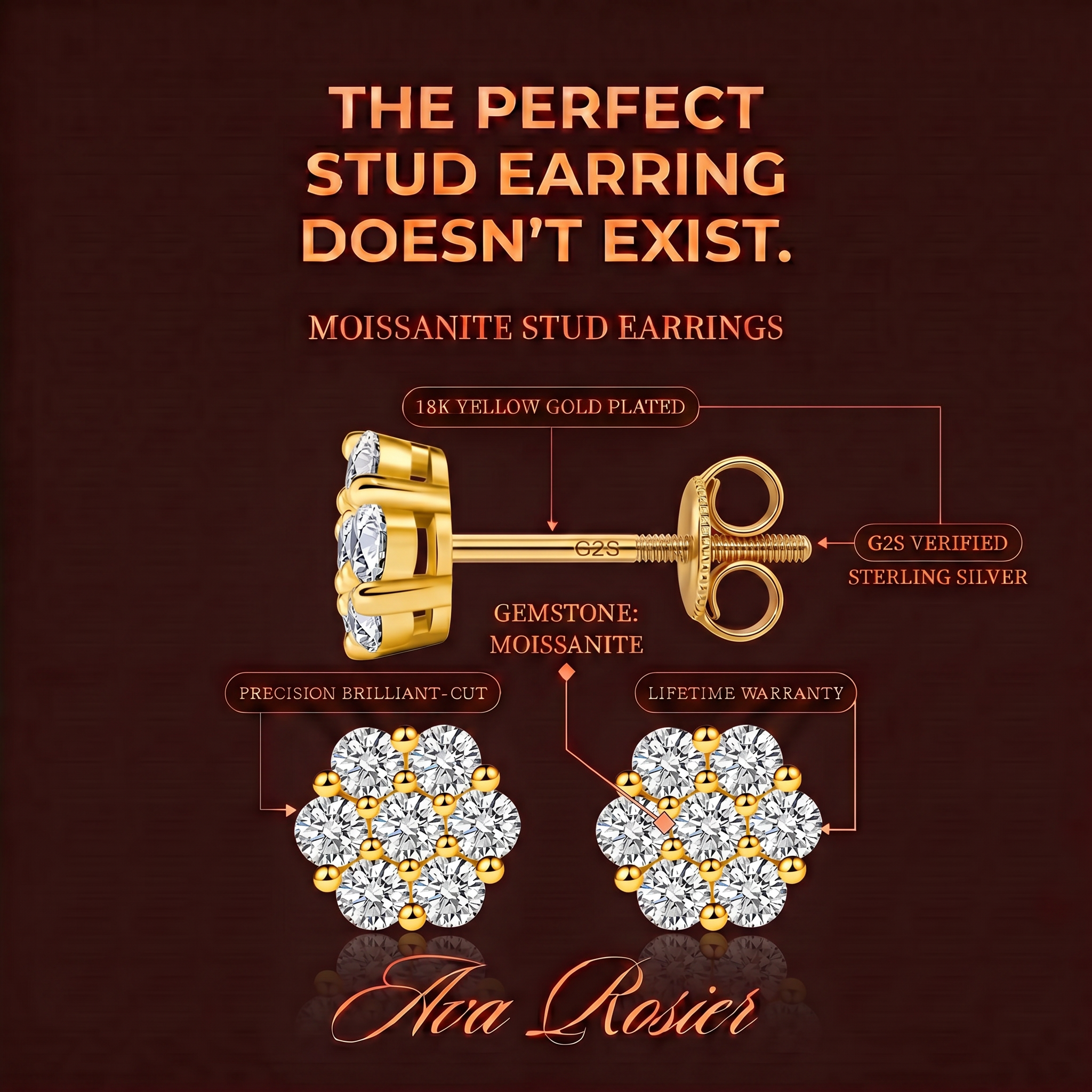 Moissanite Diamond Floral Stud Earrings
