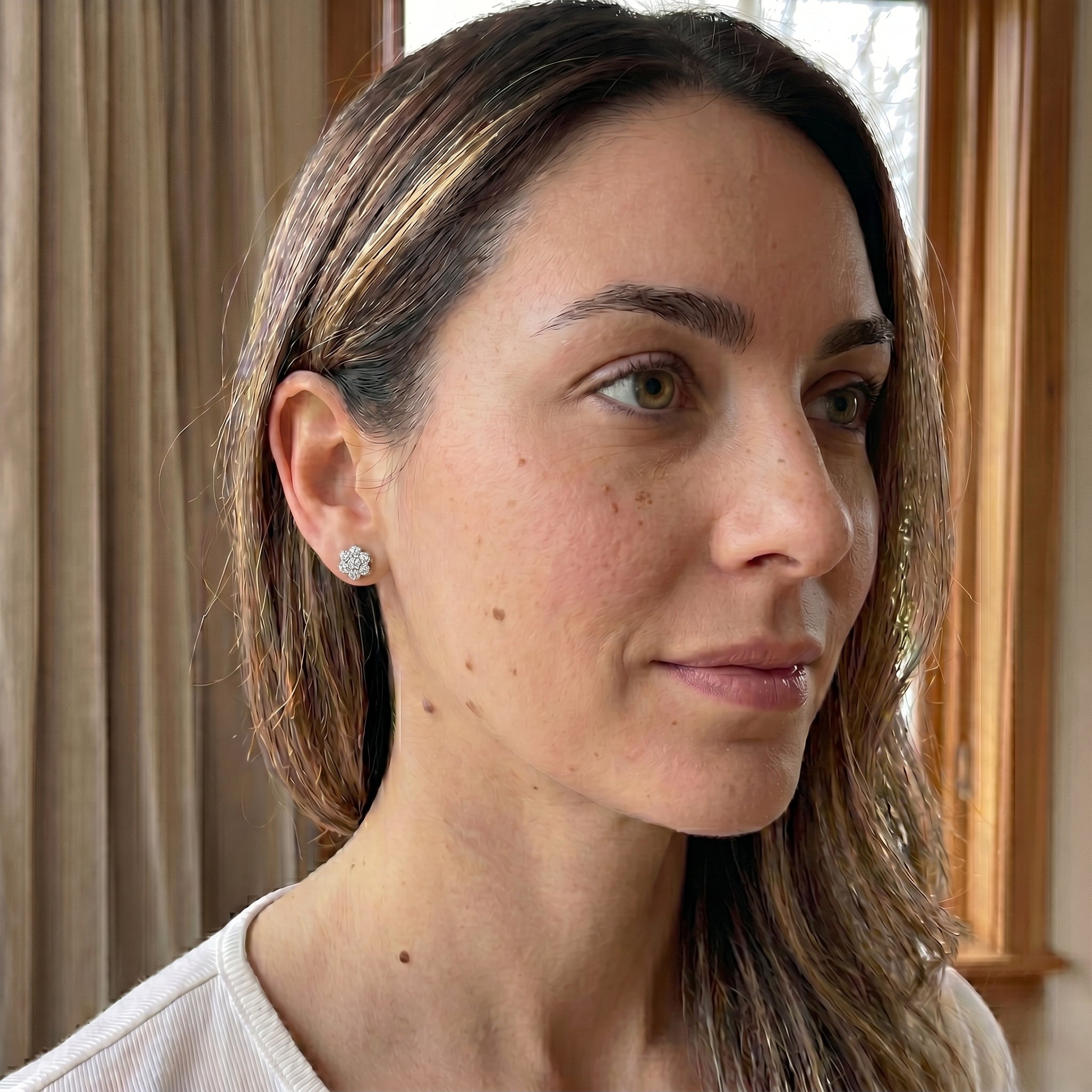 Moissanite Diamond Floral Stud Earrings
