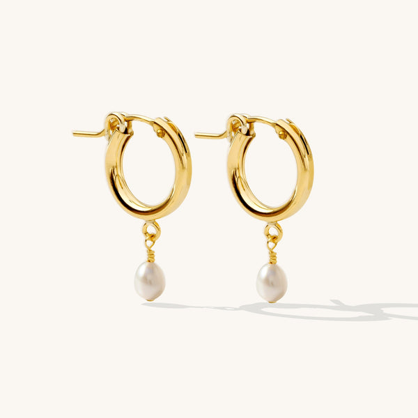 Pearl Drop Hoop Earrings | Simple & Dainty Jewelry